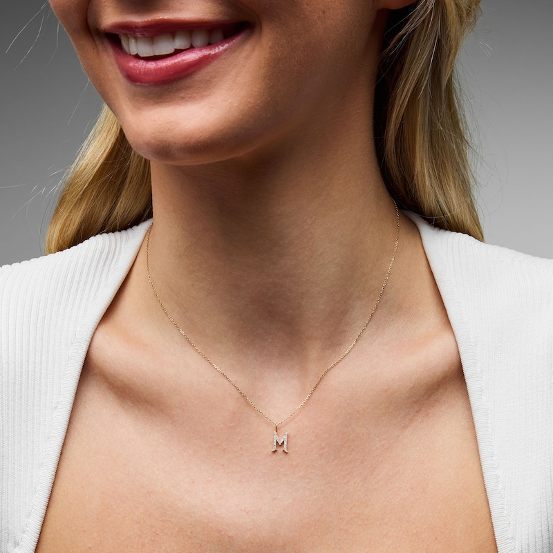 Main Image 2 of 1/10 CT. T.W. Lab-Grown Diamond Letter “M” Initial Pendant in 10K Gold (F/VS2)