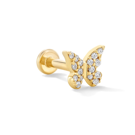 Lab-Grown Diamond-Accent Butterfly Single Cartilage Stud Earring in 14K Gold (F/Vs2)
