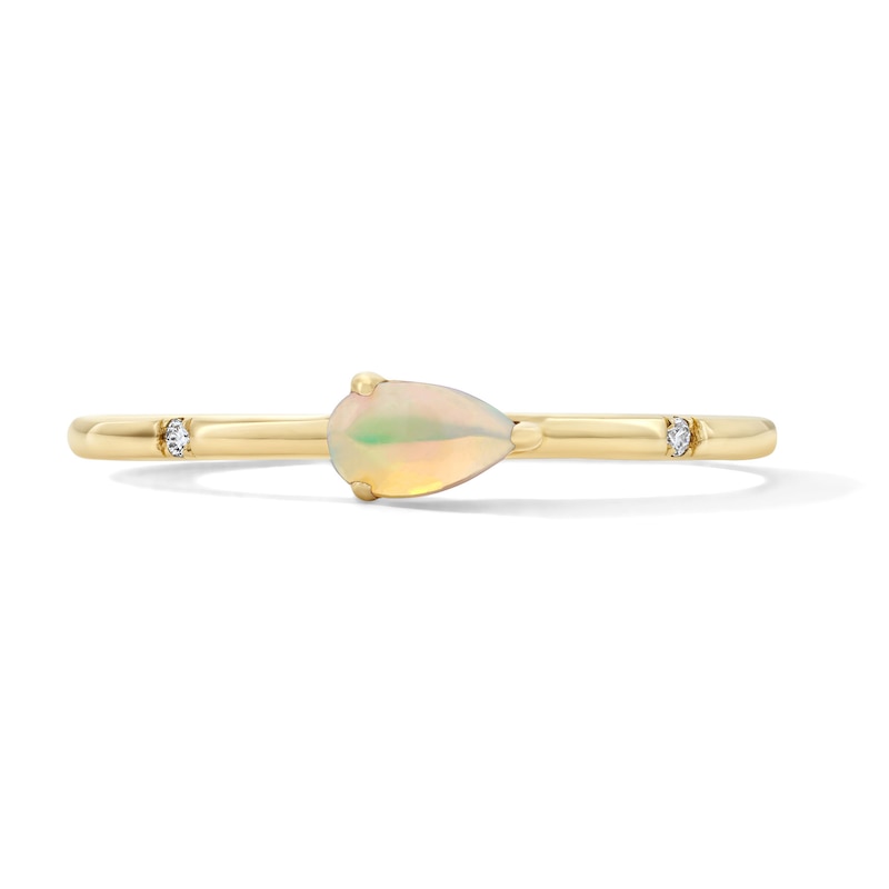 Main Image 1 of Pear-Shaped Opal and Lab-Grown Diamond-Accent Ring in 10K Gold (F/VS2)