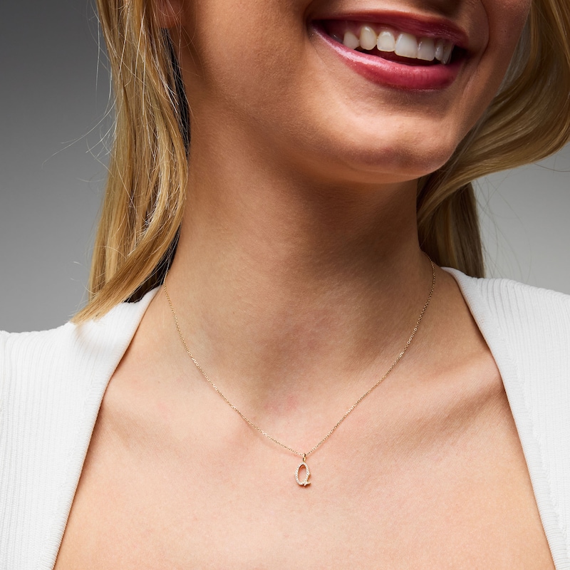 Main Image 2 of 1/20 CT. T.W. Lab-Grown Diamond Letter “Q” Initial Pendant in 10K Gold (F/VS2)