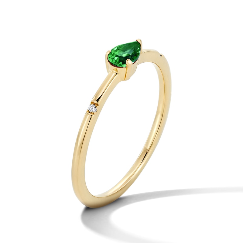 Main Image 4 of Pear-Shaped Emerald and Lab-Grown Diamond-Accent Stackable Ring in 10K Gold (F/VS2)