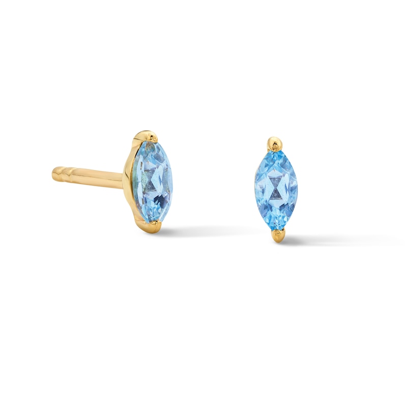 Main Image 1 of Marquise-Cut Aquamarine Solitaire Stud Earrings in 10K Gold