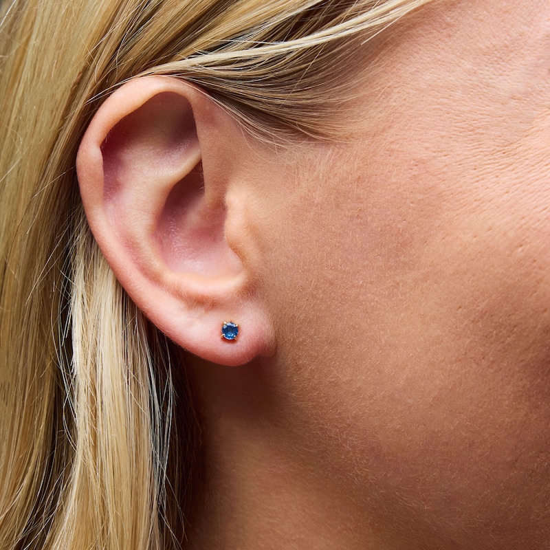 Main Image 2 of Blue Sapphire Solitaire Stud Earrings in 10K Gold