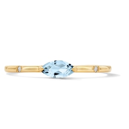 Marquise-Cut Aquamarine and Lab-Grown Diamond-Accent Stackable Ring in 10K Gold (F/VS2)