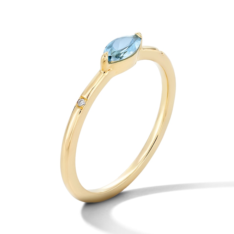 Main Image 4 of Marquise-Cut Aquamarine and Lab-Grown Diamond-Accent Stackable Ring in 10K Gold (F/VS2)