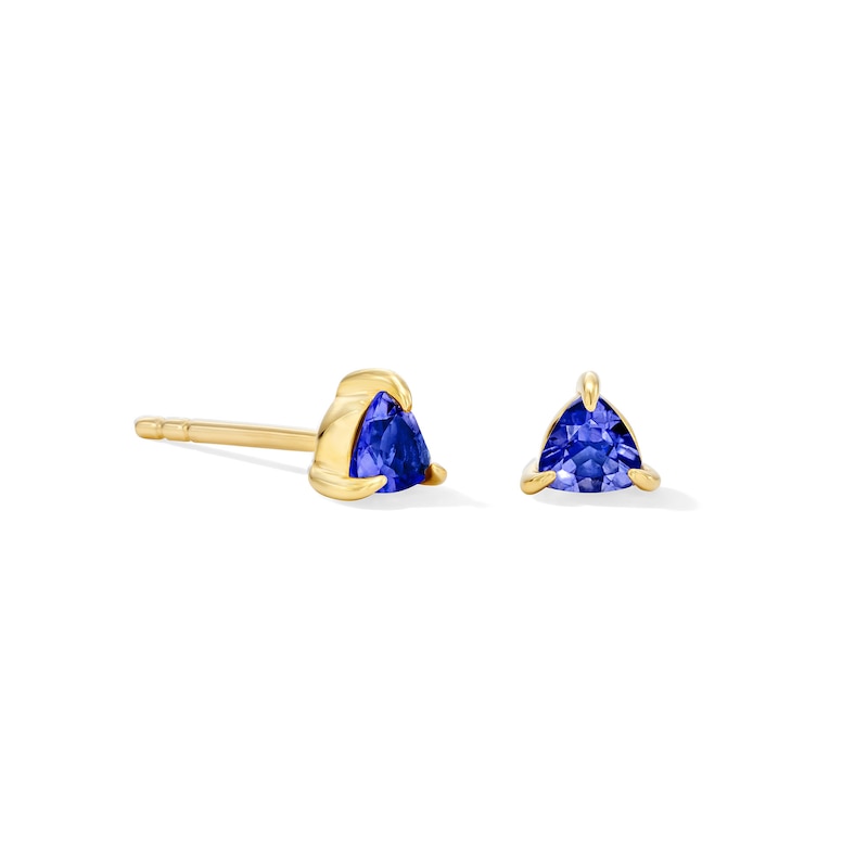 Main Image 1 of Trillion-Cut Iolite Solitaire Stud Earrings in 10K Gold