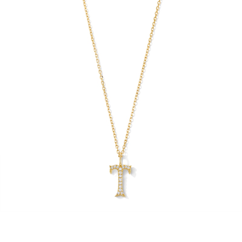 Main Image 1 of 1/20 CT. T.W. Lab-Grown Diamond Letter “T” Initial Pendant in 10K Gold (F/VS2)
