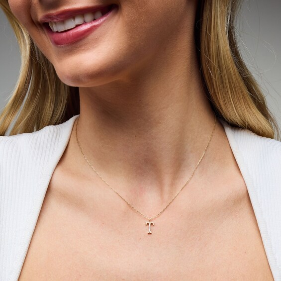 1/20 CT. T.w. Lab-Grown Diamond Letter “T” Initial Pendant in 10K Gold (F/Vs2)