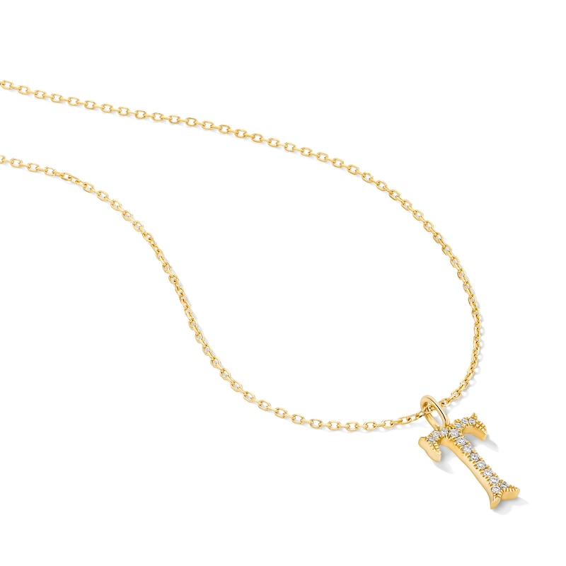 Main Image 3 of 1/20 CT. T.W. Lab-Grown Diamond Letter “T” Initial Pendant in 10K Gold (F/VS2)