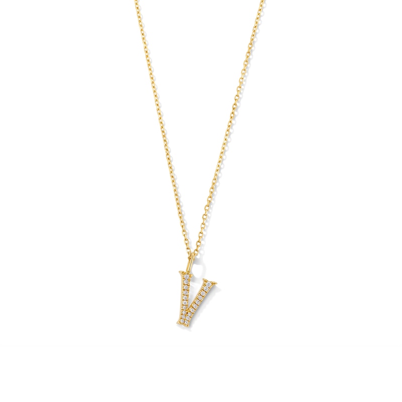 Main Image 1 of 1/20 CT. T.W. Lab-Grown Diamond Letter “V” Initial Pendant in 10K Gold (F/VS2)