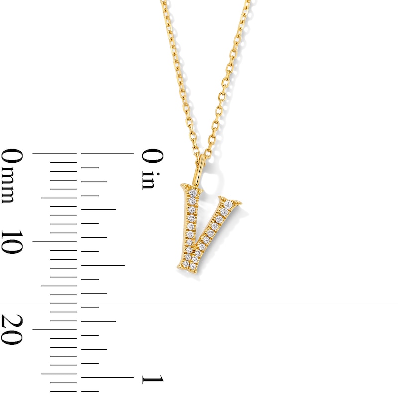 Main Image 5 of 1/20 CT. T.W. Lab-Grown Diamond Letter “V” Initial Pendant in 10K Gold (F/VS2)