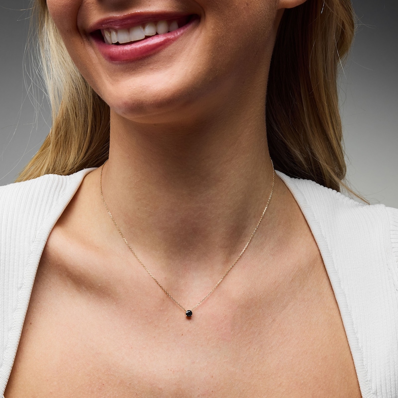 Main Image 2 of Blue Sapphire Solitaire Necklace in 10K Gold