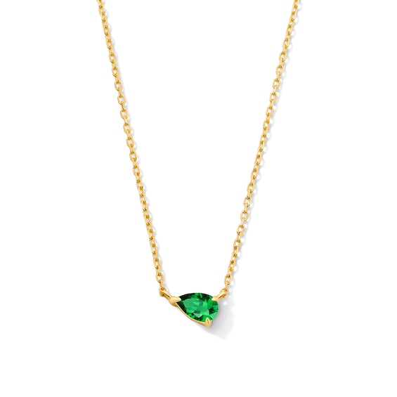 Pear-Shaped Emerald Solitaire Necklace in 10K Gold