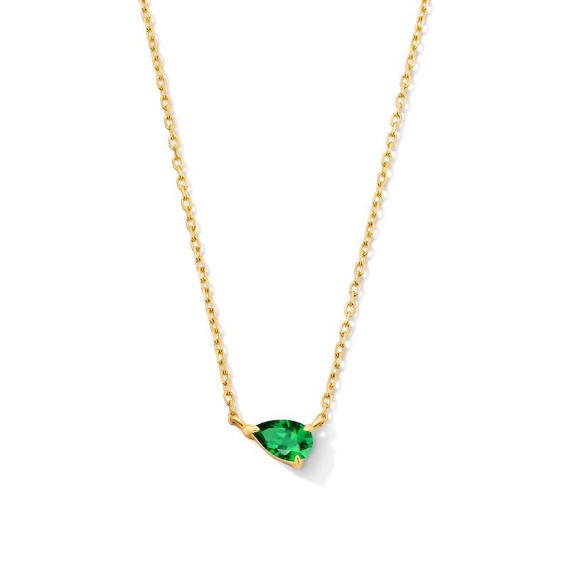 Main Image 1 of Pear-Shaped Emerald Solitaire Necklace in 10K Gold