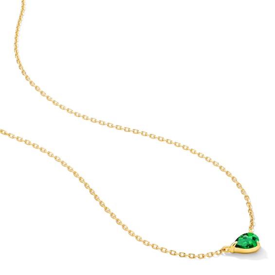 Pear-Shaped Emerald Solitaire Necklace in 10K Gold
