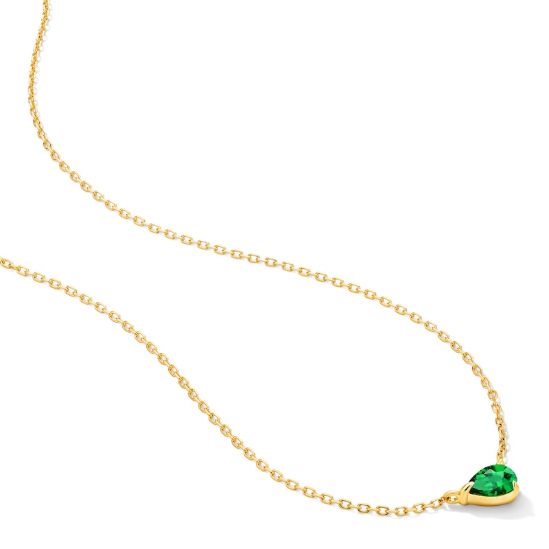 Main Image 4 of Pear-Shaped Emerald Solitaire Necklace in 10K Gold