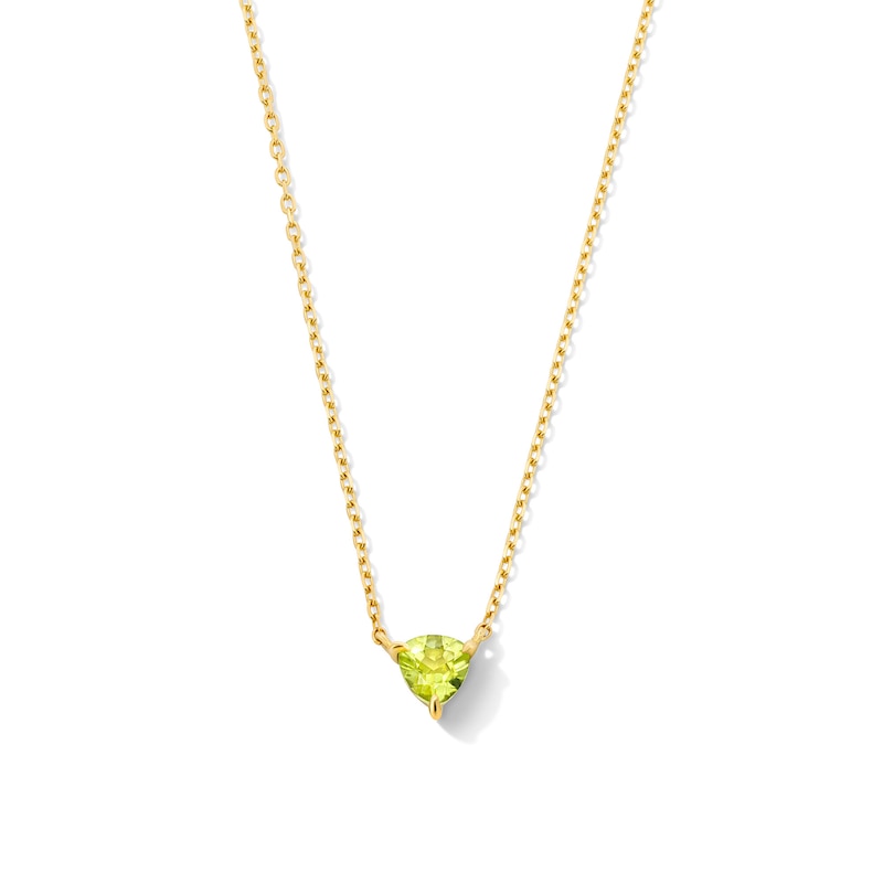 Main Image 1 of Trillion-Cut Peridot Solitaire Necklace in 10K Gold