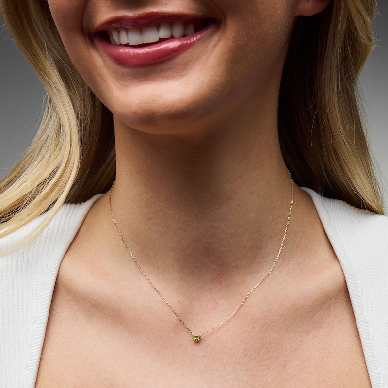 Main Image 2 of Trillion-Cut Peridot Solitaire Necklace in 10K Gold