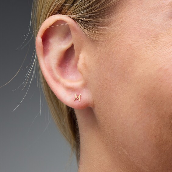"M" Initial Single Cartilage Stud Earring in 14K Gold