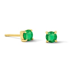 Emerald Solitaire Stud Earrings in 10K Yellow Gold