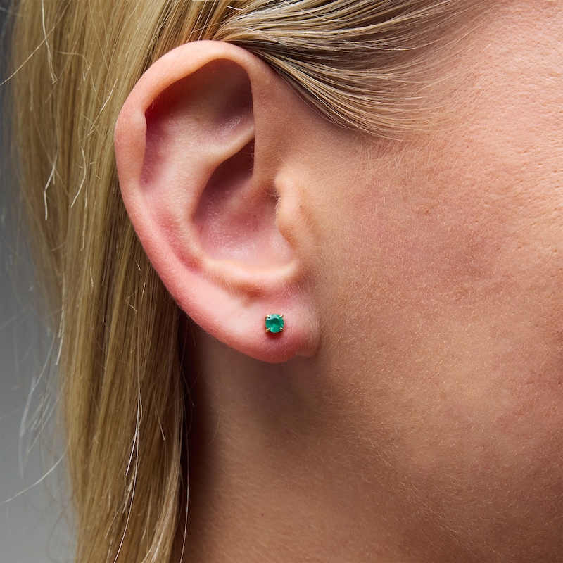 Main Image 2 of Emerald Solitaire Stud Earrings in 10K Yellow Gold