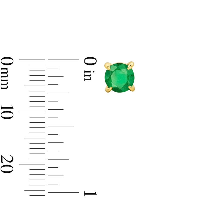 Main Image 3 of Emerald Solitaire Stud Earrings in 10K Yellow Gold
