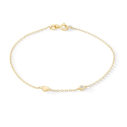 Lab-Grown Diamond-Accent and Heart Station Bracelet in Sterling Silver with 18K Gold Plate (H/SI2) - 7.25″