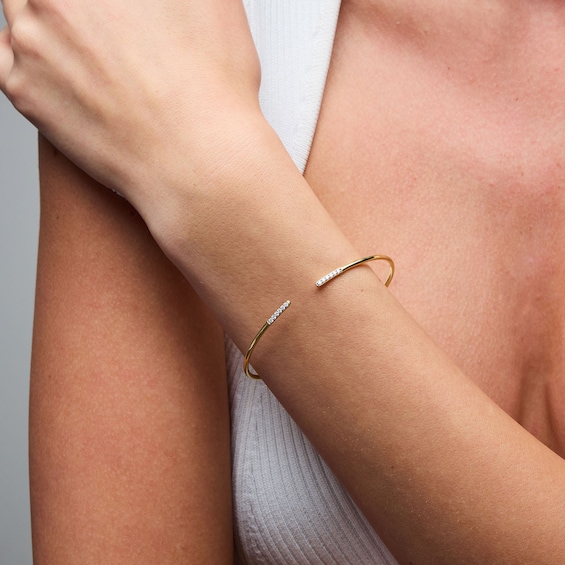 1/8 CT. T.w. Lab-Grown Diamond Cuff Bracelet in Hollow Sterling Silver with 18K Gold Plate (H/Si2) - 7.76″