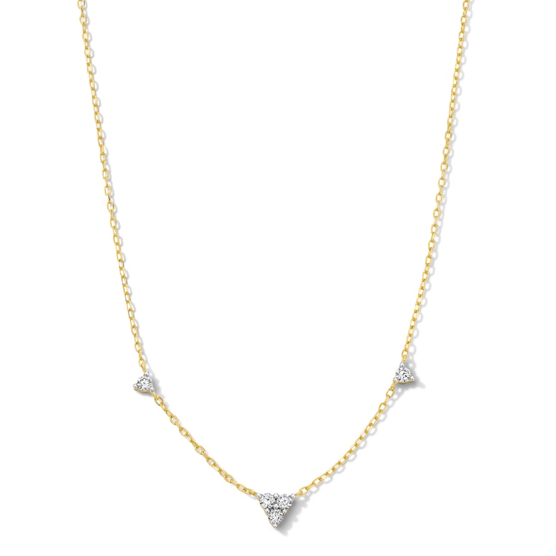 Main Image 1 of 1/5 CT. T.W. Lab-Grown Diamond Triangle Station Necklace in Sterling Silver with 18K Gold Plate (H/SI2)