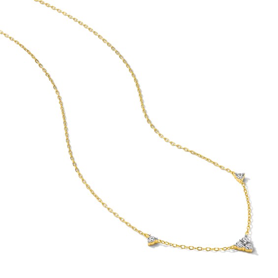 1/5 CT. T.w. Lab-Grown Diamond Triangle Station Necklace in Sterling Silver with 18K Gold Plate (H/Si2)