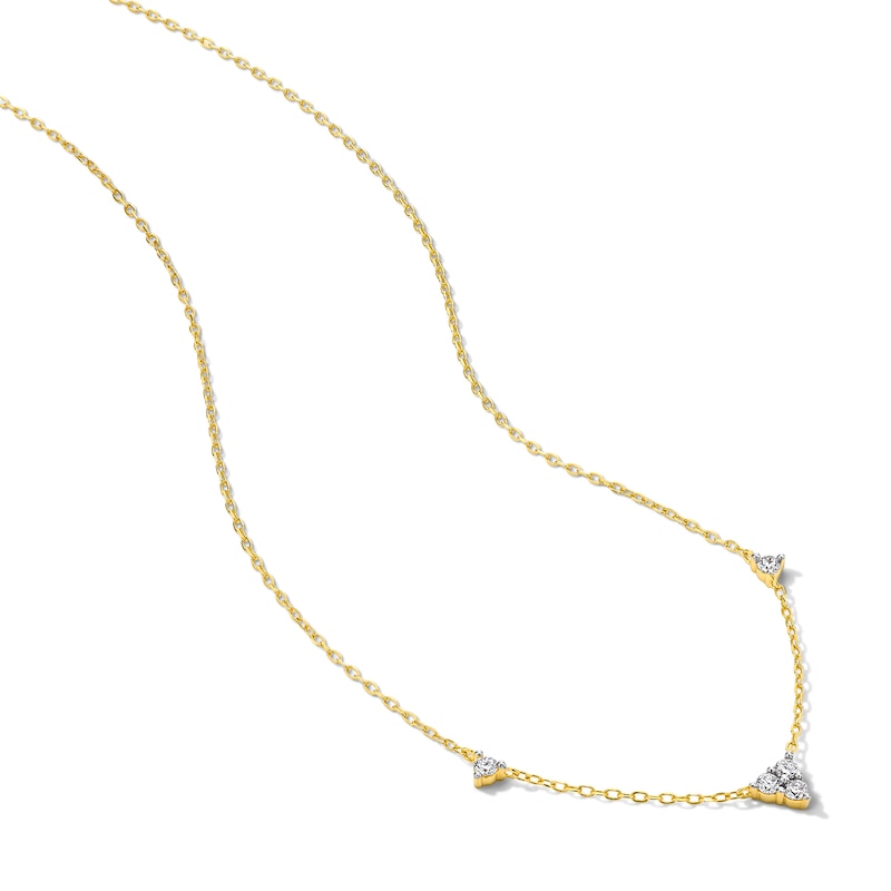 Main Image 4 of 1/5 CT. T.W. Lab-Grown Diamond Triangle Station Necklace in Sterling Silver with 18K Gold Plate (H/SI2)