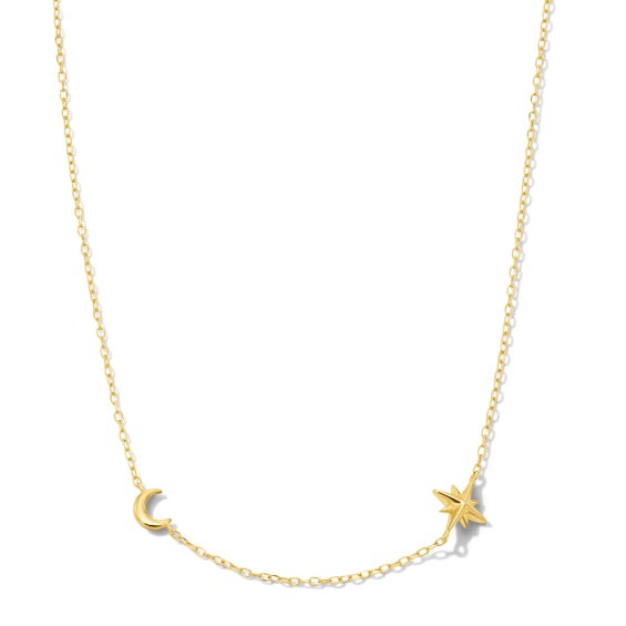 Moon and Star Station Necklace in Sterling Silver with 18K Gold Plate