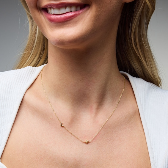 Moon and Star Station Necklace in Sterling Silver with 18K Gold Plate