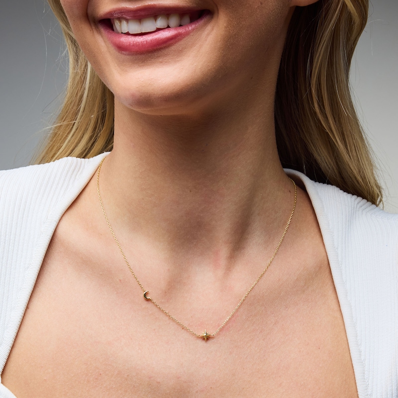 Main Image 2 of Moon and Star Station Necklace in Sterling Silver with 18K Gold Plate