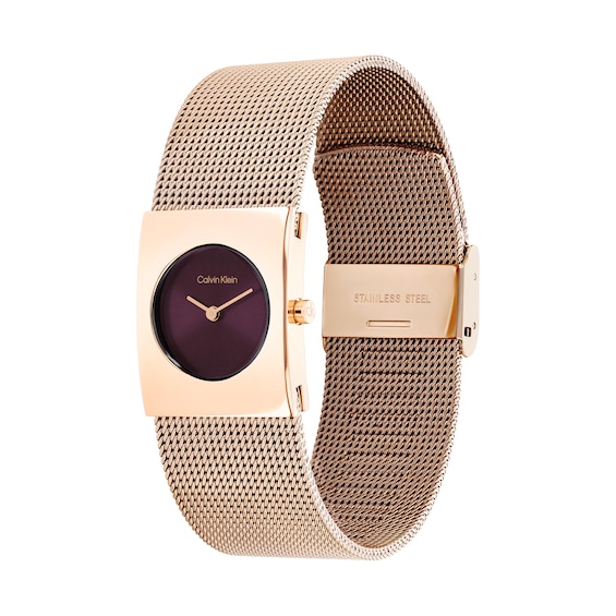 Ladies' Calvin Klein Pulse Watch with Dark Red Dial and Rose-Tone Mesh Bracelet (Model: 25100137)