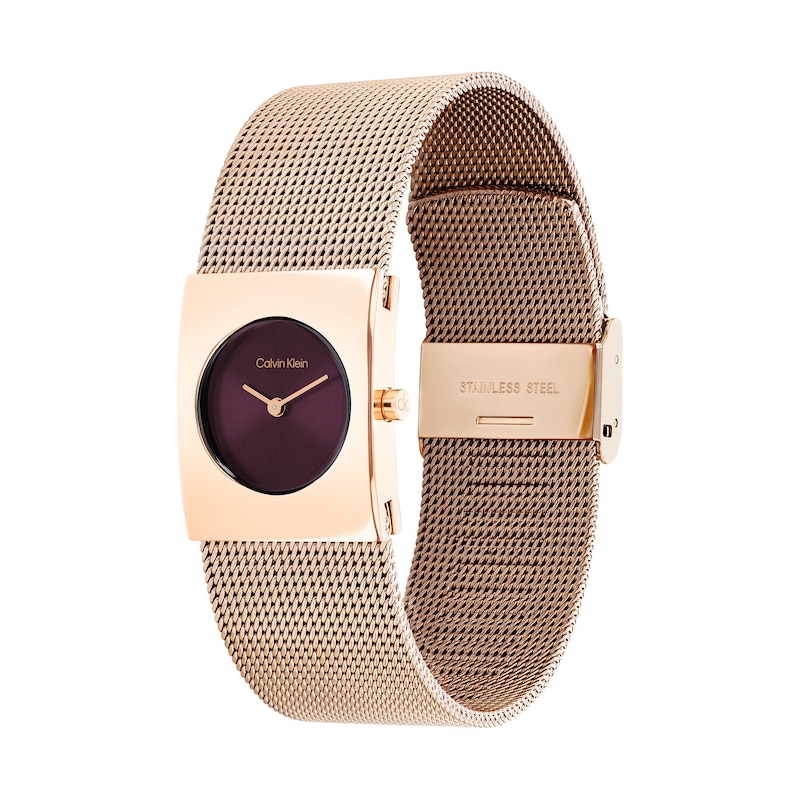 Main Image 2 of Ladies' Calvin Klein Pulse Watch with Dark Red Dial and Rose-Tone Mesh Bracelet (Model: 25100137)