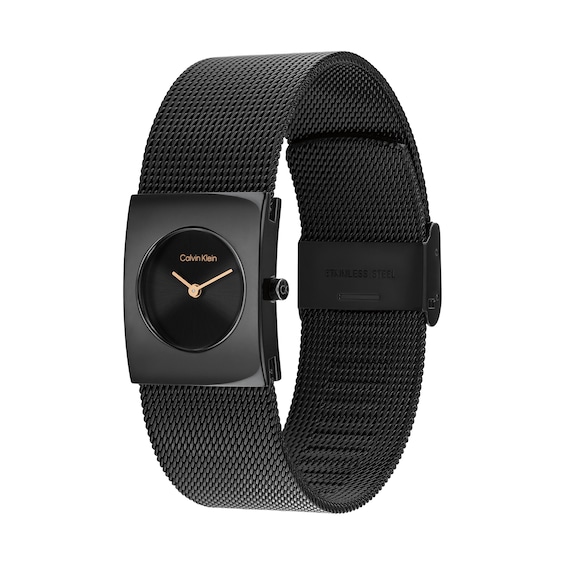Ladies' Calvin Klein Pulse Watch with Black Dial and Black IP Mesh Bracelet (Model: 25100138)