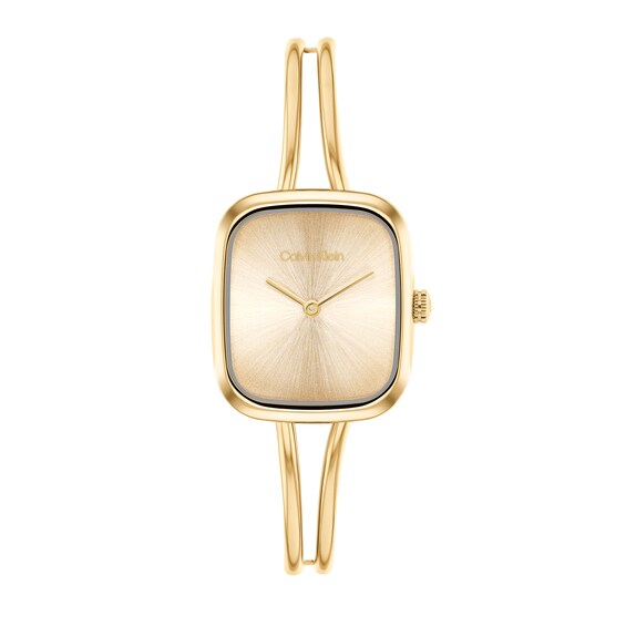 Ladies' Calvin Klein Adore Analog Bangle Watch with Gold-Tone Rectangular Dial and Smooth Bezel (Model: 25100132)
