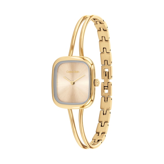 Ladies' Calvin Klein Adore Analog Bangle Watch with Gold-Tone Rectangular Dial and Smooth Bezel (Model: 25100132)