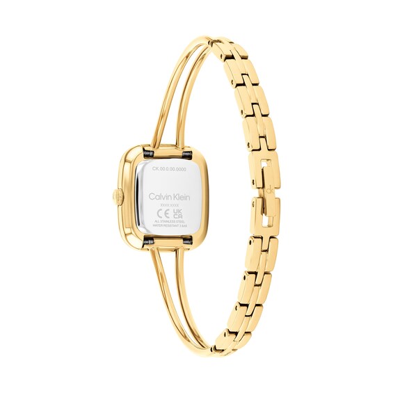 Ladies' Calvin Klein Adore Analog Bangle Watch with Gold-Tone Rectangular Dial and Smooth Bezel (Model: 25100132)