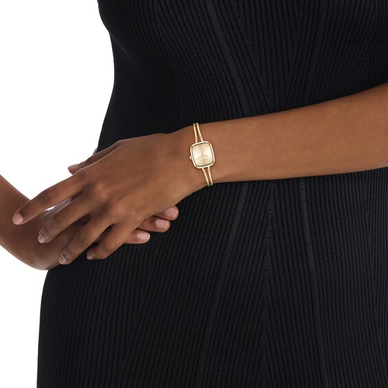 Ladies' Calvin Klein Adore Analog Bangle Watch with Gold-Tone Rectangular Dial and Smooth Bezel (Model: 25100132)