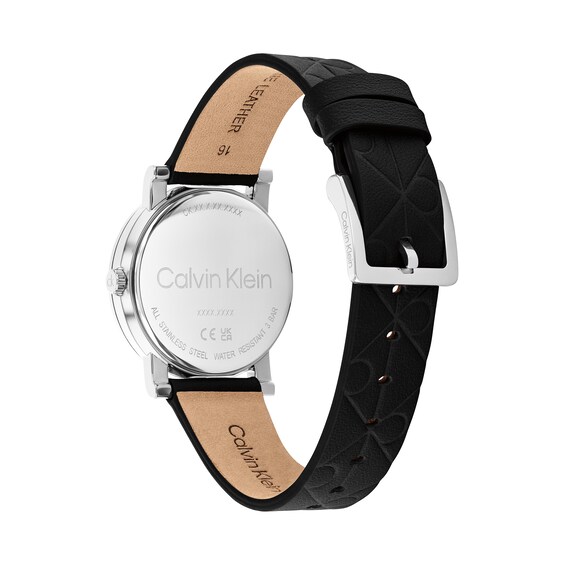 Ladies' Calvin Klein CK Monogram Analog Watch with Black Dial and Black Leather Strap (Model: 25100128)