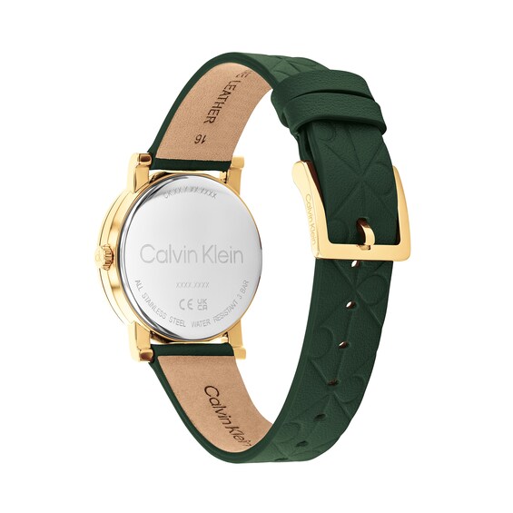 Ladies' Calvin Klein CK Monogram Analog Watch with Green Dial and Green Leather Strap (Model: 25100129)