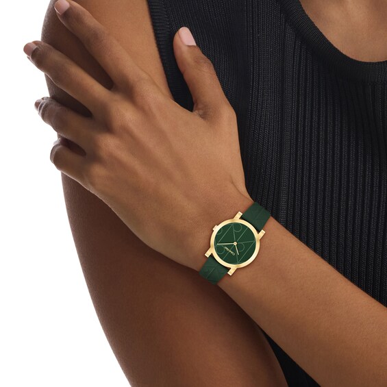 Ladies' Calvin Klein CK Monogram Analog Watch with Green Dial and Green Leather Strap (Model: 25100129)