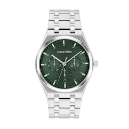 Men's Calvin Klein Motion Chronograph Watch with Green Dial and Stainless Steel Bracelet (Model: 25200521)