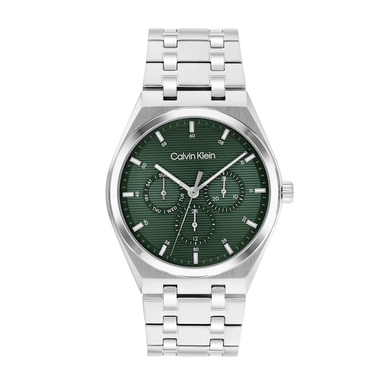 Men's Calvin Klein Motion Chronograph Watch with Green Dial and Stainless Steel Bracelet (Model: 25200521)