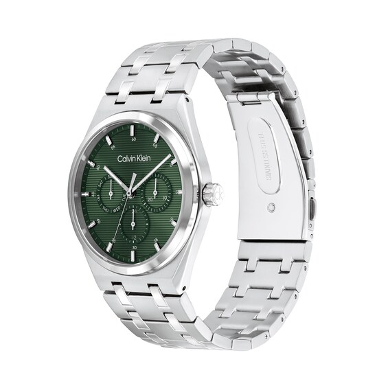 Men's Calvin Klein Motion Chronograph Watch with Green Dial and Stainless Steel Bracelet (Model: 25200521)