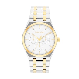 Men's Calvin Klein Motion Chronograph Watch with White Dial and Two-Tone Bracelet (Model: 25200533)