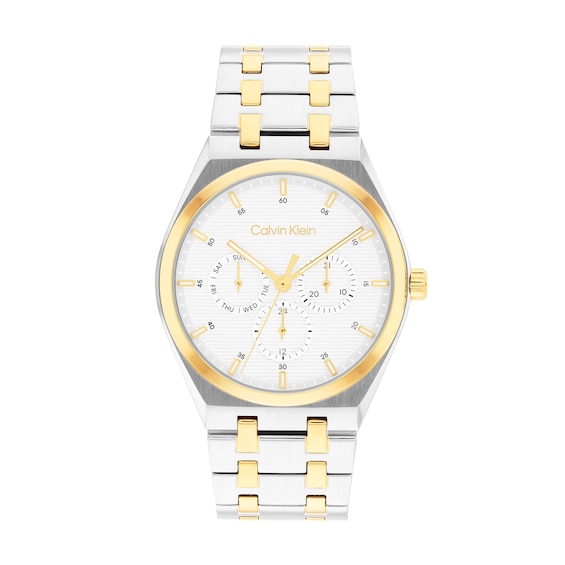 Men's Calvin Klein Motion Chronograph Watch with White Dial and Two-Tone Bracelet (Model: 25200533)