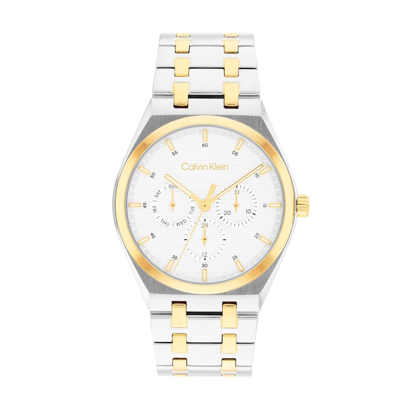 Main Image 1 of Men's Calvin Klein Motion Chronograph Watch with White Dial and Two-Tone Bracelet (Model: 25200533)